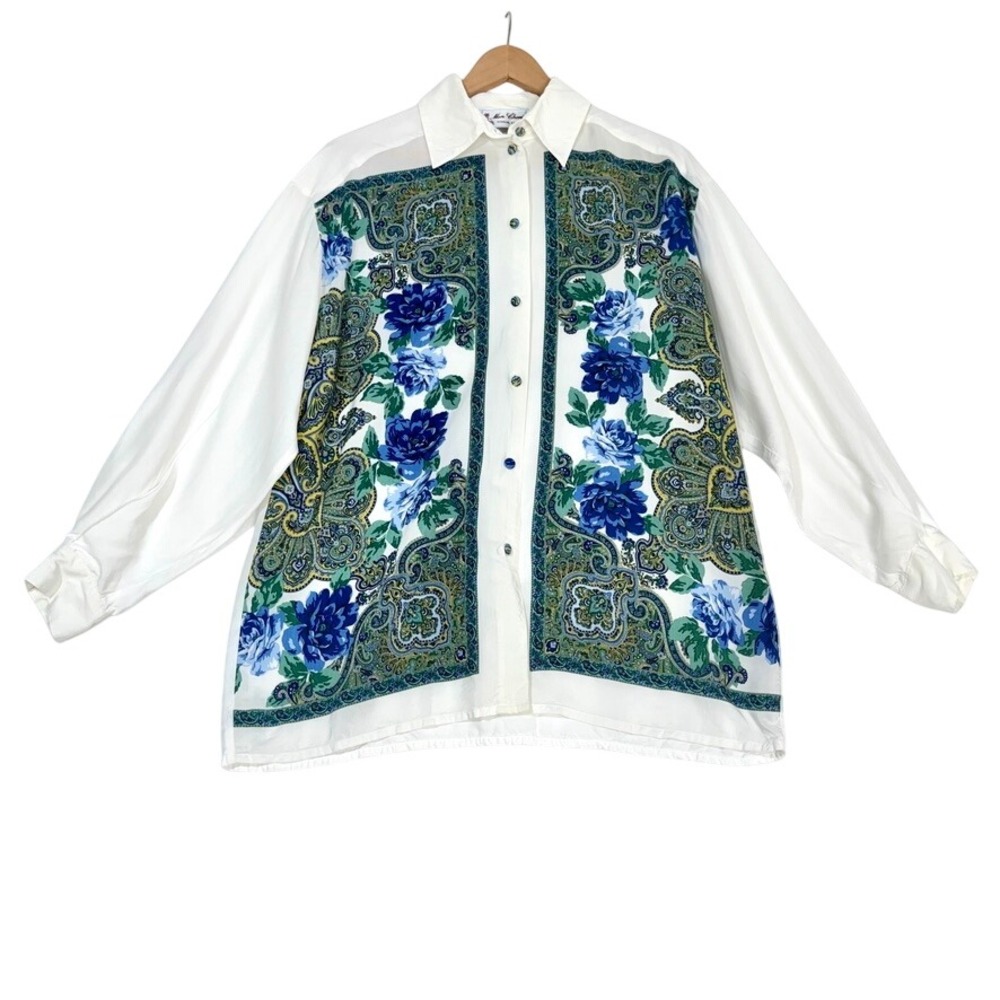 Mon Cheri Women's Size 8 White Paisley Floral Button Up Shirt